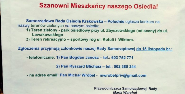 Nazwa terenów zielonych - konkurs