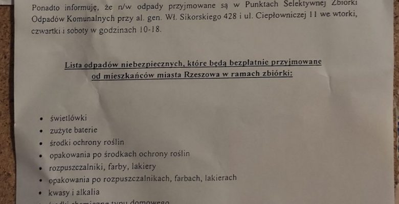 ogłoszenie dotyczące zbiórki odpadów